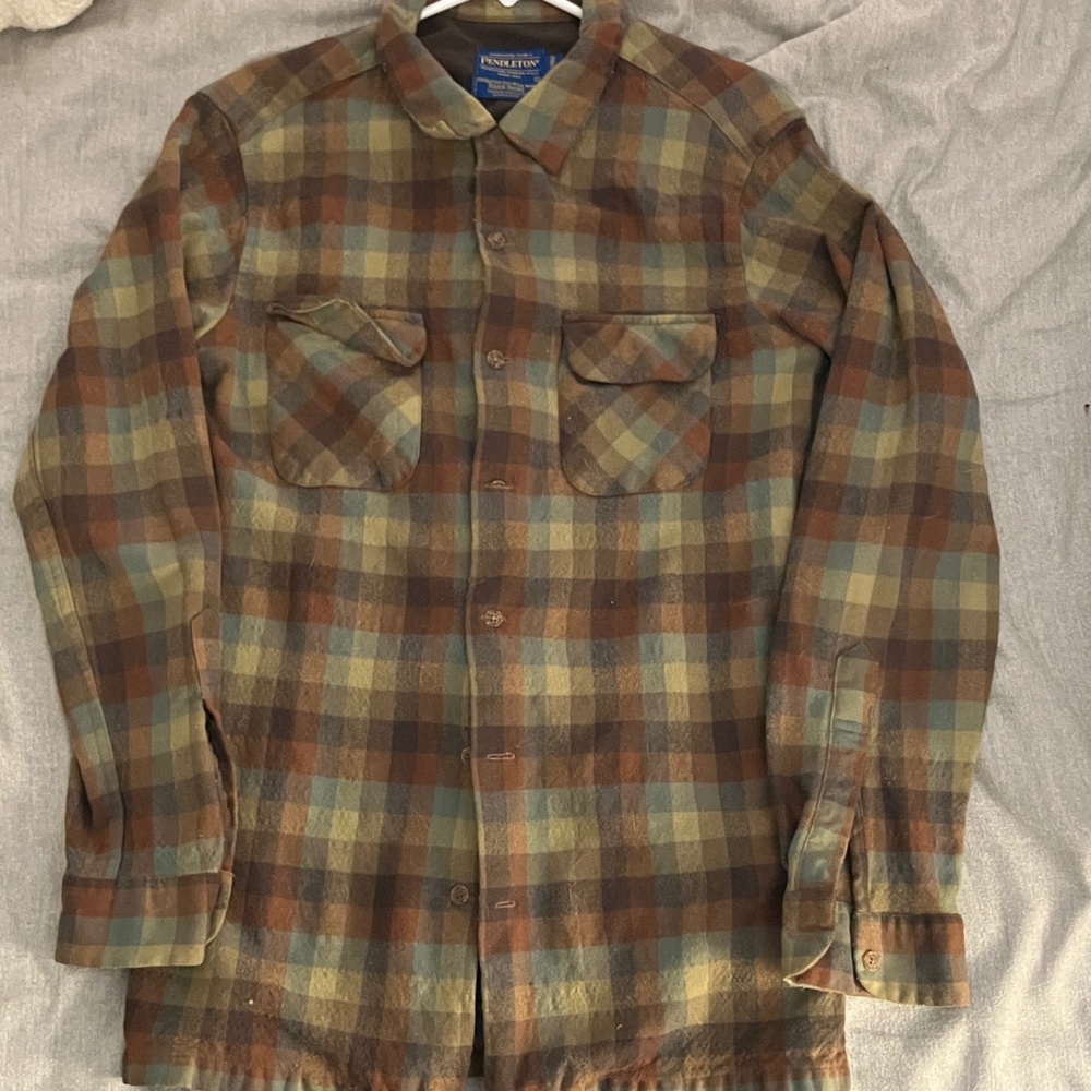 Pendleton Brown and Green Plaid Large Tall Rider Shirt